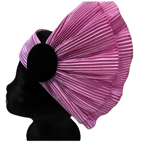 Eric Javits Vtg Pillbox Hat Fascinator Purple Pleats Velvet 80s Easter Statement - Picture 3 of 9